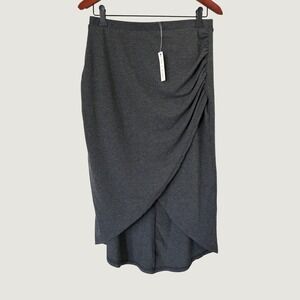 Nine Eight Women Charcoal Grey Ruched Faux Wrap Tulip Midi Skirt Small NWT